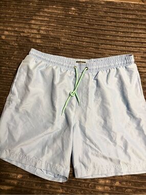 Club Room Light Blue Swim Trunks with Neon Green Drawstring